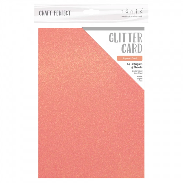 Craft Perfect - Glitter Card - Sugared Coral  - A4 5/PK - 9957e