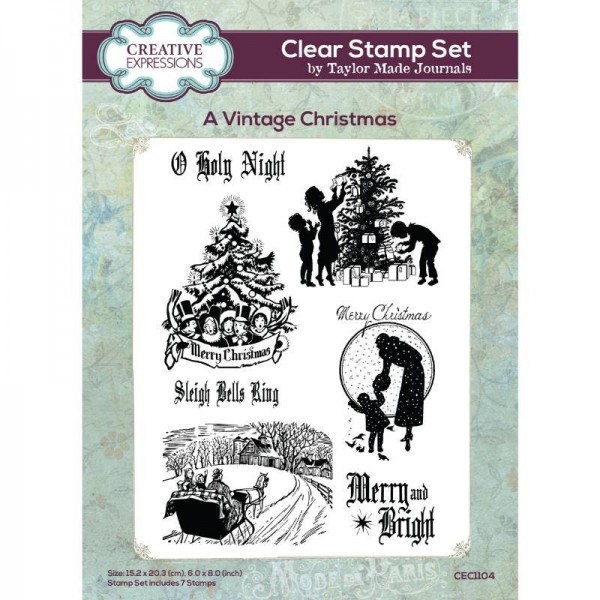 Creative Expressions - Taylor Made Journals A Vintage Christmas 6 in x 8 in Clear Stamp Set - CEC1104