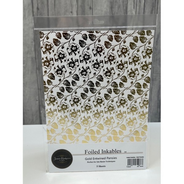 Jamie Rodgers Crafts - Gold Entwined Pansies - Foiled Inkables Sheets Pack 5 - jrc-cm104
