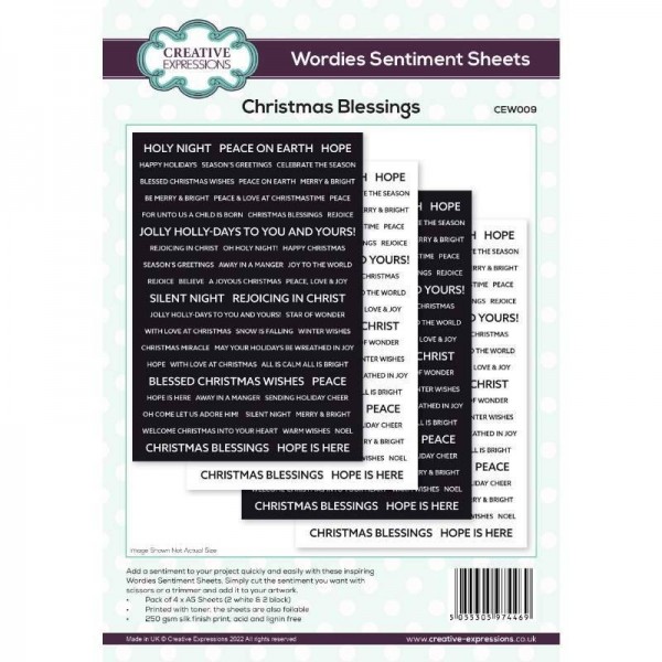 Creative Expressions - Wordies Sentiment Sheets - Christmas Blessings Pk 4 6 in x 8 in - CEW009